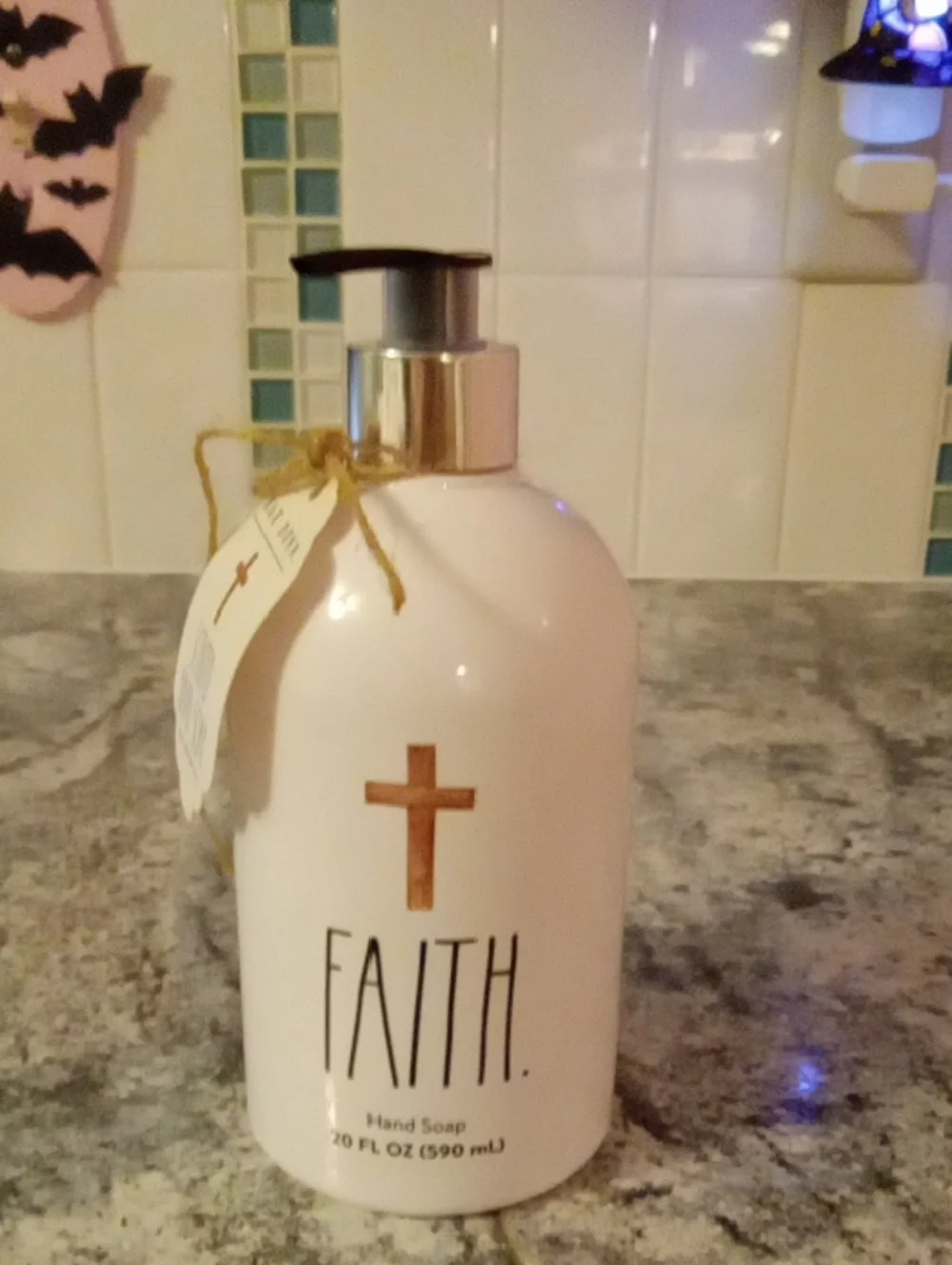 Rae Dunn White Hand Soap with Gold Cross - FAITH.